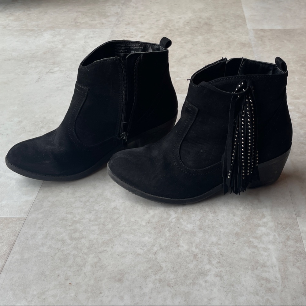 Girls Black Suede Ankle Boots